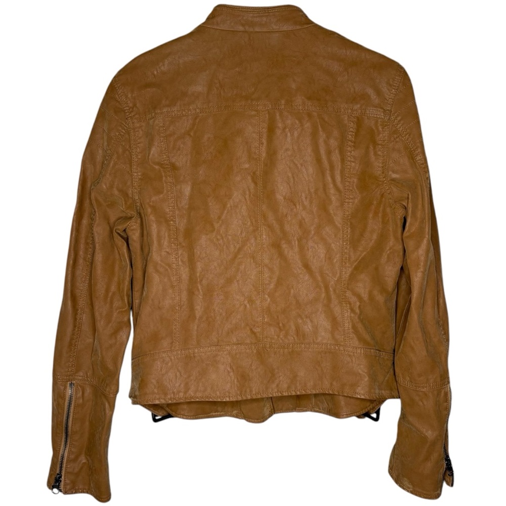 Free People fenix faux Leather Motorcycle Jacket tan brown women’s size large - Picture 3 of 11